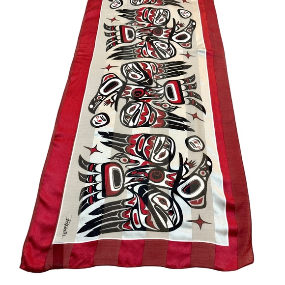 Bill Helin Indigenous Art Silk Scarf – Red & Black – 19” x 56” - Picture 6 of 10